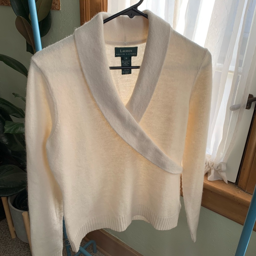 Lauren Ralph Lauren Shawl Collar Lambswool Sweater size Medium